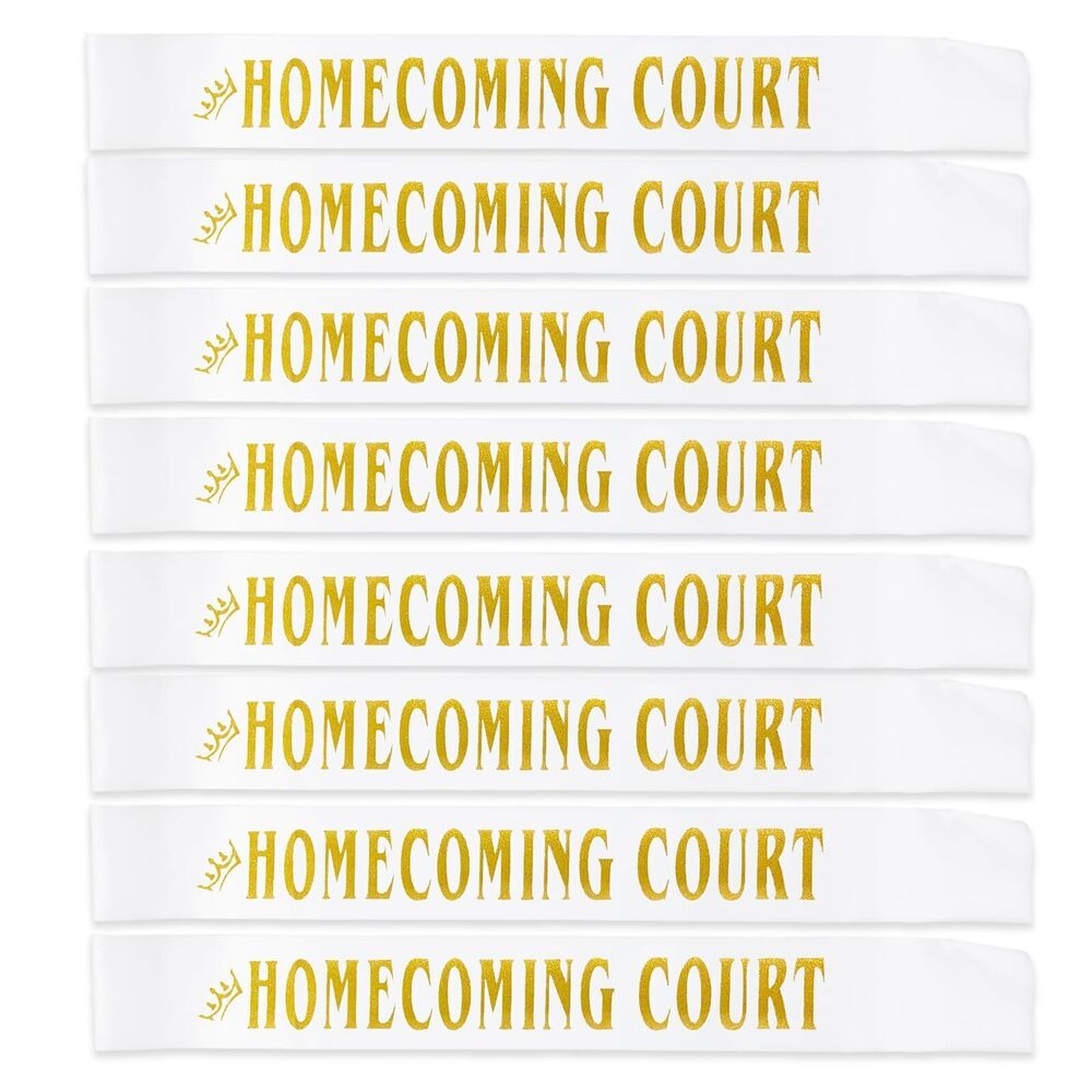 8211 8Pcs Homecoming Court Sashes Set, White Gold Glitter Homecoming Court